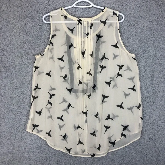 Tank Top Blouse Size XL Bird Print Sheer Lightweight Flowy - Picture 9 of 13